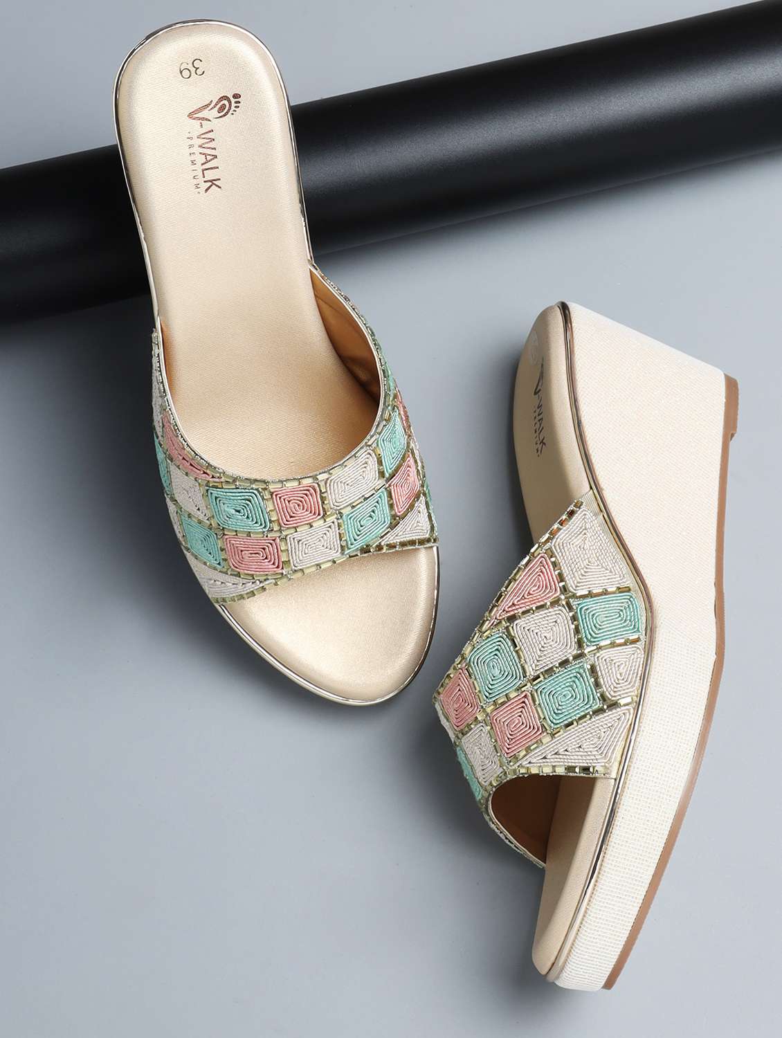 women embellished slip on wedges