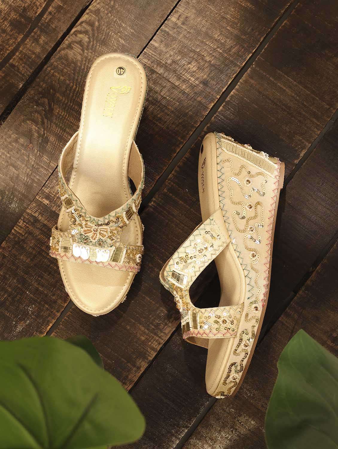 women embellished slip on wedges