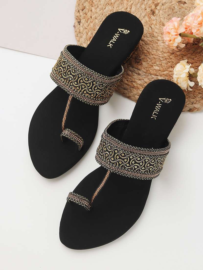 women embroidered one toe block heel 