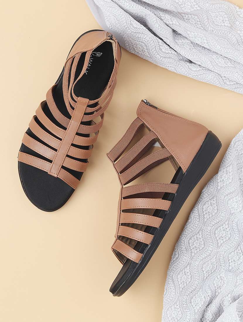 women solid zip clouser flat gladiator