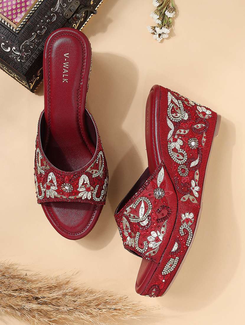 women embellished slip on wedges