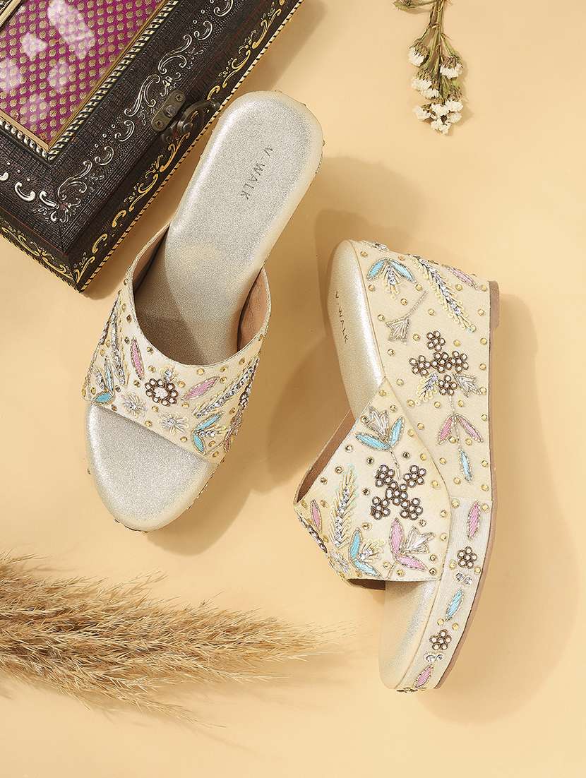 women embellished slip on wedges
