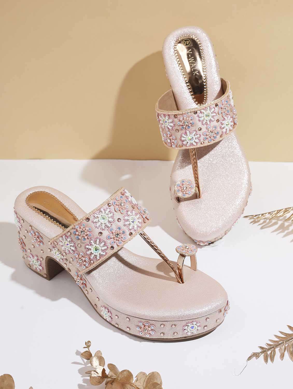 women embroidered one toe block heel 