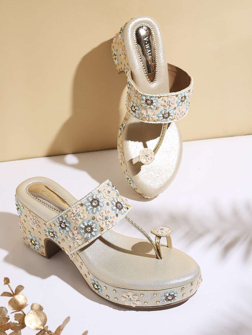 women embroidered one toe block heel 