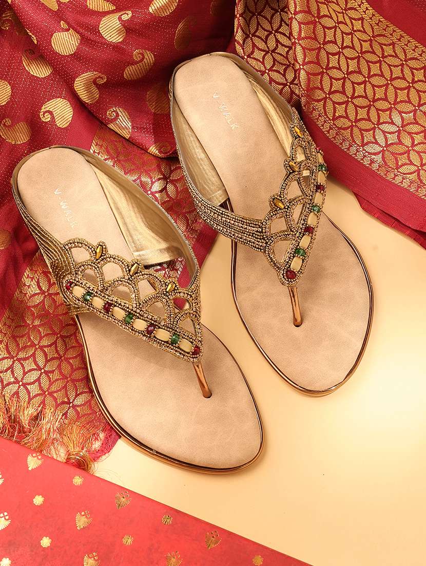 women embellished slip on flat sandal