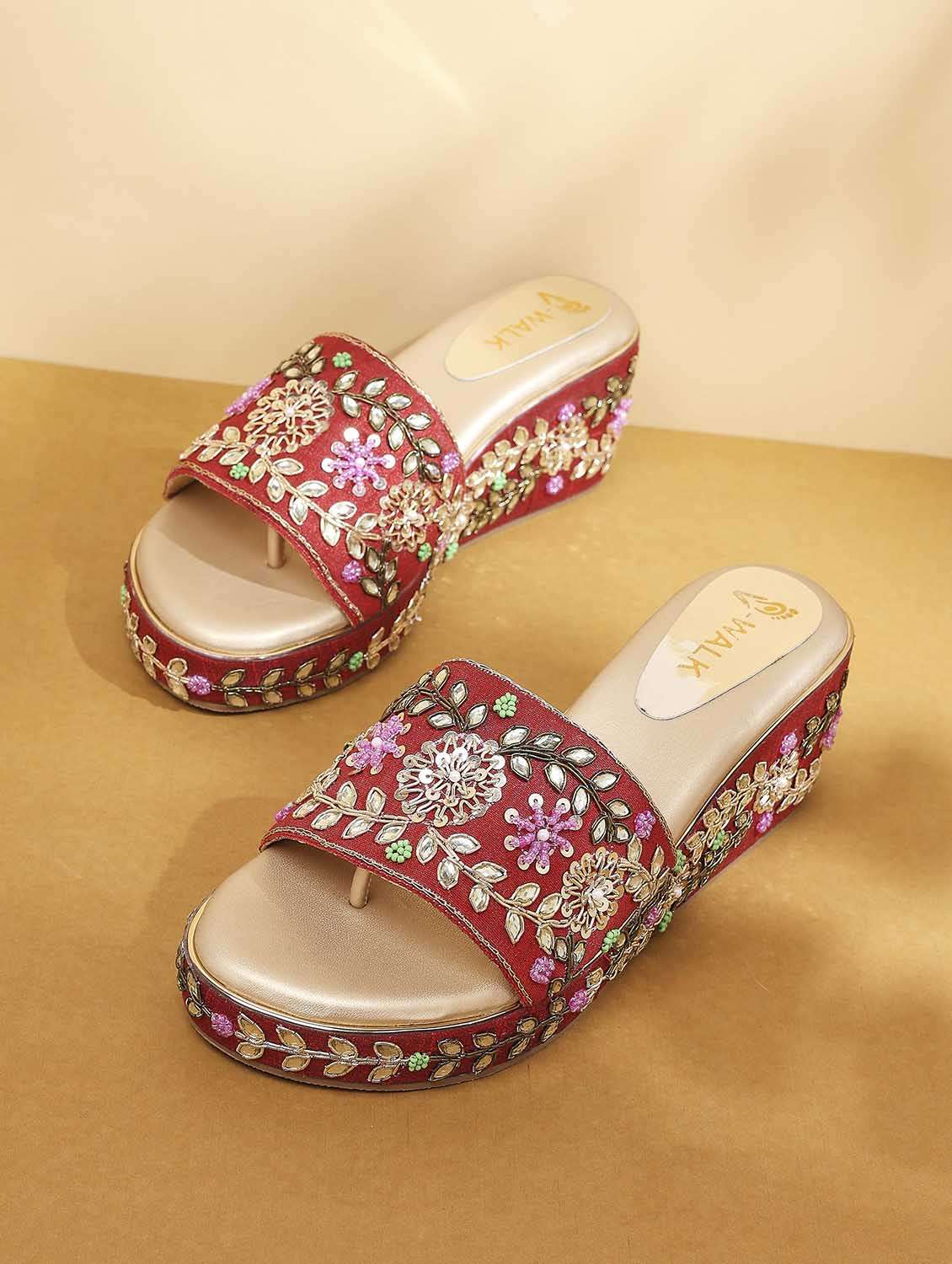 women embellished slip on wedges
