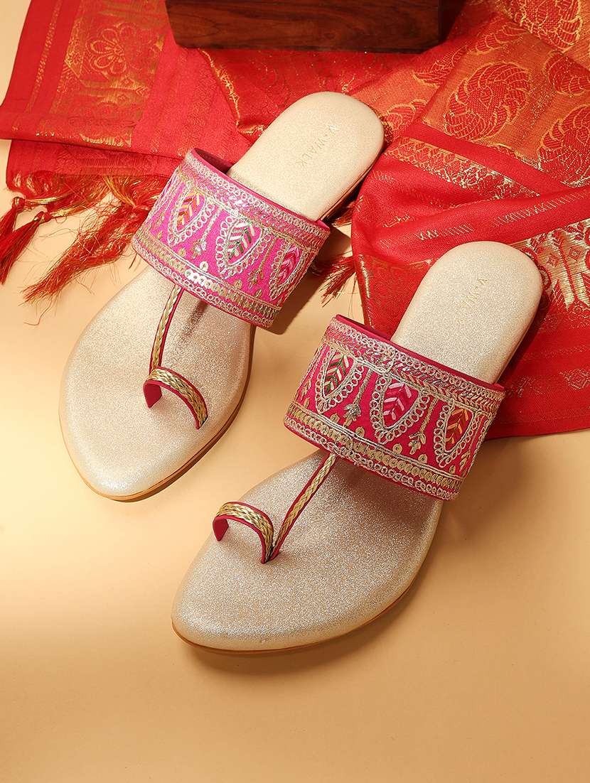 women embroidered one toe flat sandal