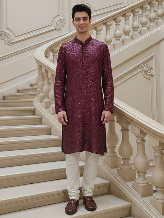 men solid with work mandarin neck ethnic wear set