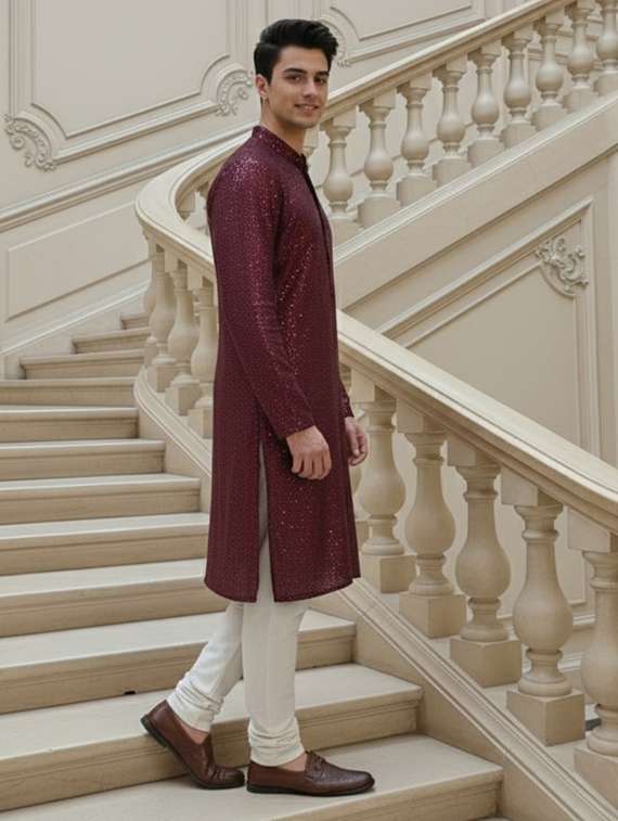 men solid with work mandarin neck ethnic wear set - 22331993 -  Standard Image - 2