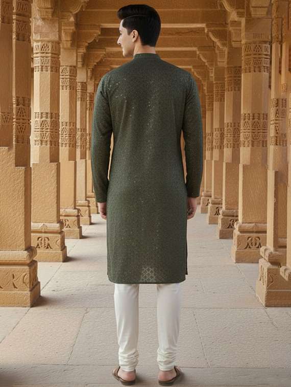 men solid with work mandarin neck ethnic wear set - 22331994 -  Standard Image - 2