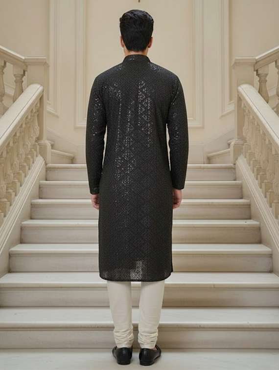 men solid with work mandarin neck ethnic wear set - 22332001 -  Standard Image - 2