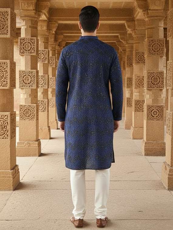 men solid with work mandarin neck ethnic wear set - 22332002 -  Standard Image - 2