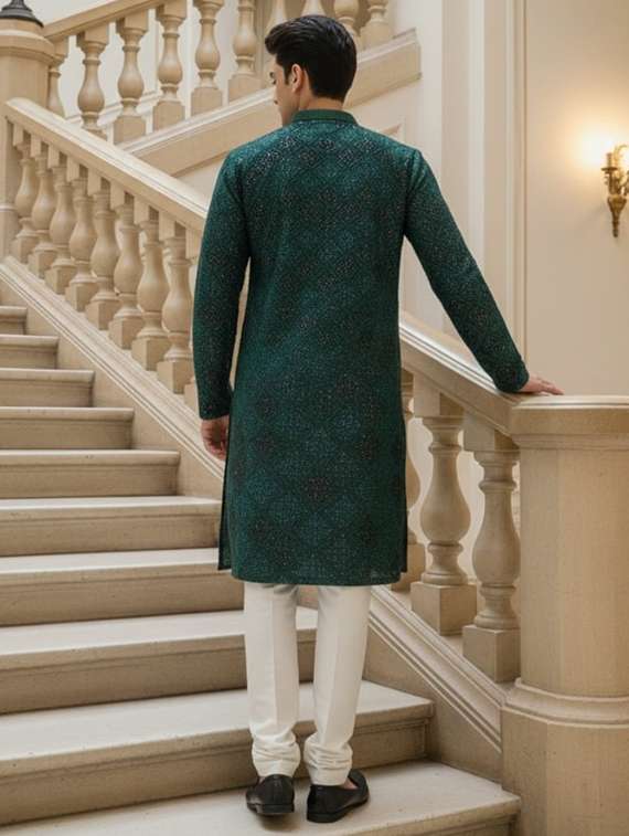 men solid with work mandarin neck ethnic wear set - 22332003 -  Standard Image - 2