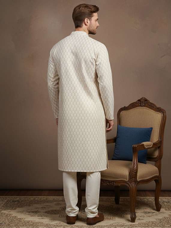 men printed mandarin neck long kurta - 22332045 -  Standard Image - 2