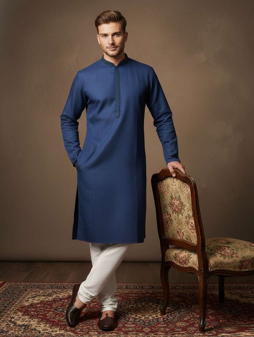 men self design mandarin neck long kurta