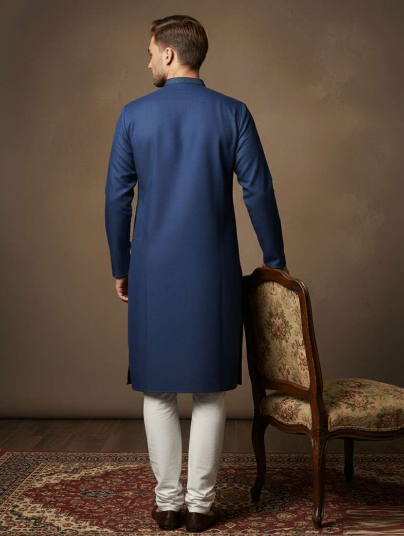 men self design mandarin neck long kurta - 22332049 -  Standard Image - 2