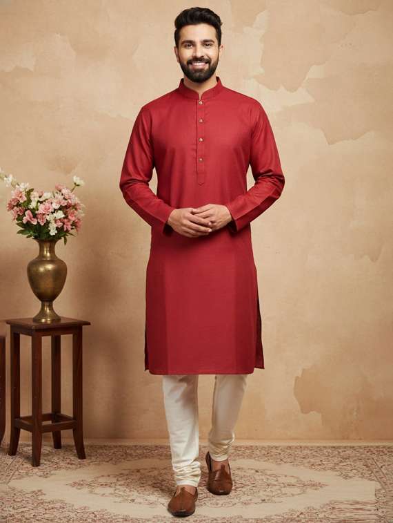 men self design mandarin neck long kurta