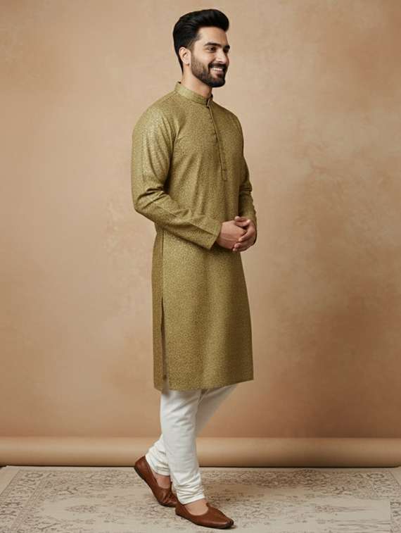 men self design mandarin neck long kurta - 22332116 -  Standard Image - 2