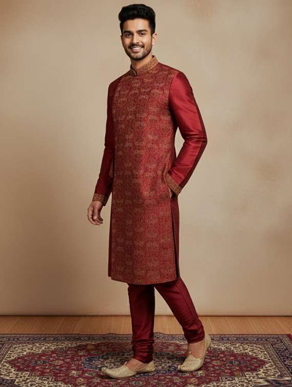 men self design mandarin neck angrakha kurta - 22332119 -  Standard Image - 2