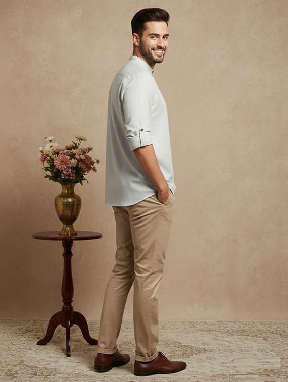 men self design mandarin neck short kurta - 22332120 -  Standard Image - 2