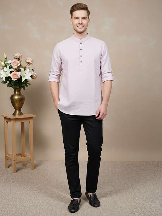 men solid mandarin neck short kurta