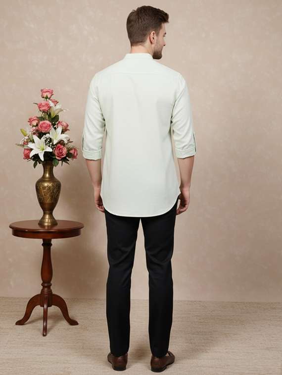 men solid mandarin neck short kurta - 22332122 -  Standard Image - 2