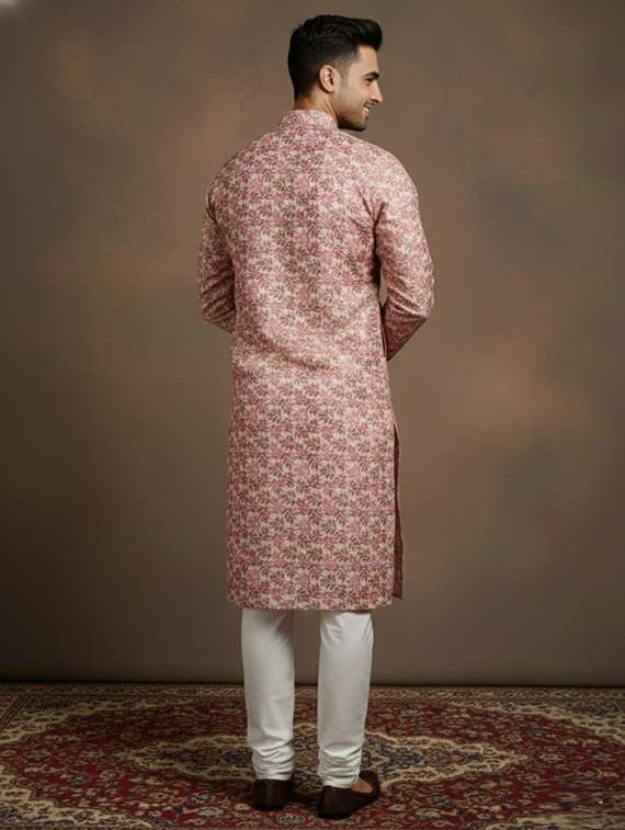men self design mandarin neck long kurta - 22332125 -  Standard Image - 2