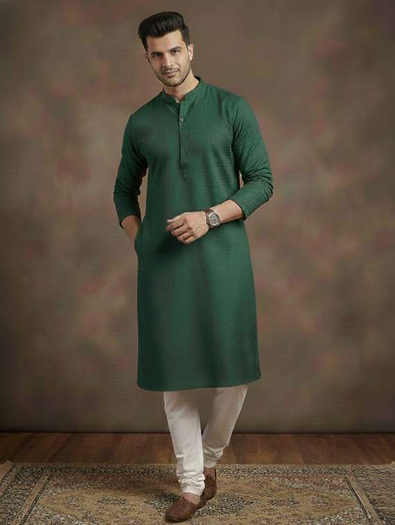 men self design mandarin neck long kurta