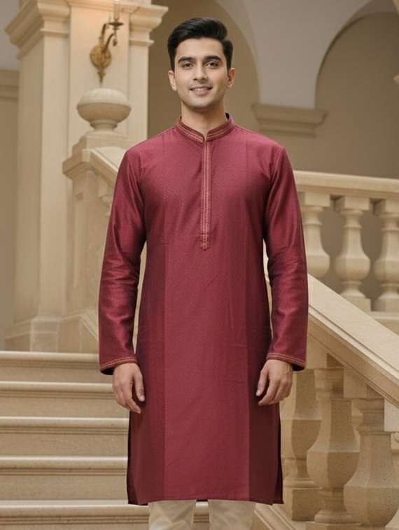 men self design mandarin neck long kurta