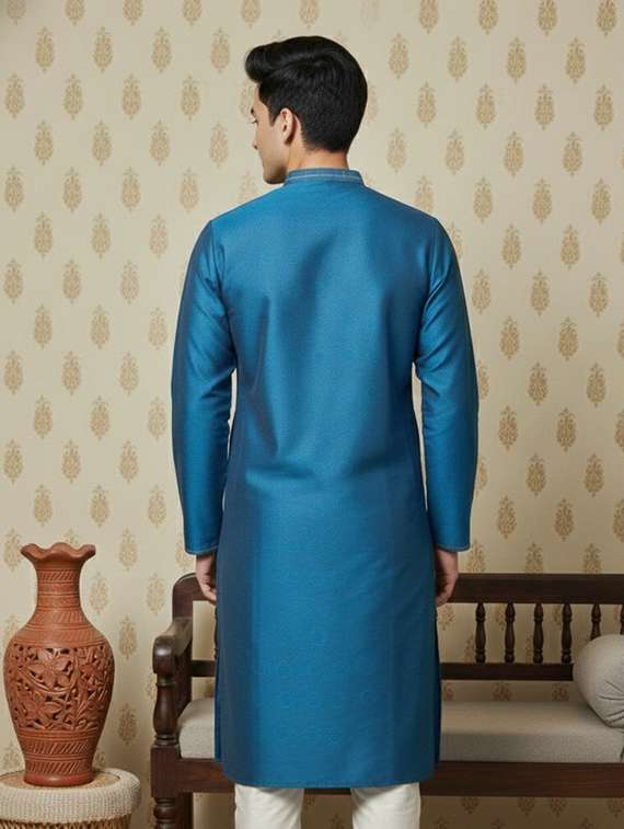 men self design mandarin neck long kurta - 22332136 -  Standard Image - 2