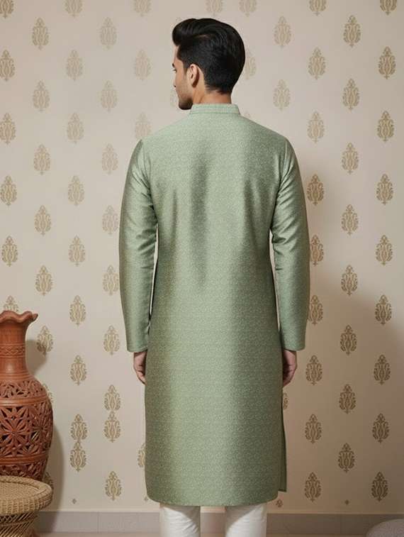 men self design mandarin neck long kurta - 22332137 -  Standard Image - 2