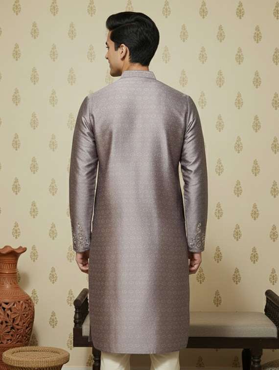 men self design mandarin neck long kurta - 22332139 -  Standard Image - 2