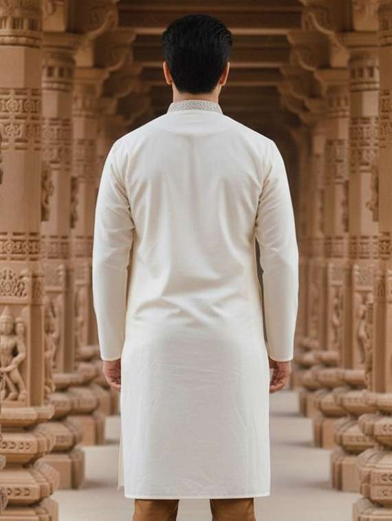 men self design mandarin neck long kurta - 22332140 -  Standard Image - 2