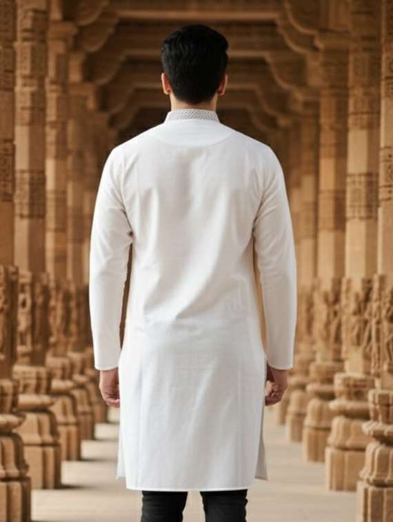 men self design mandarin neck long kurta - 22332141 -  Standard Image - 2
