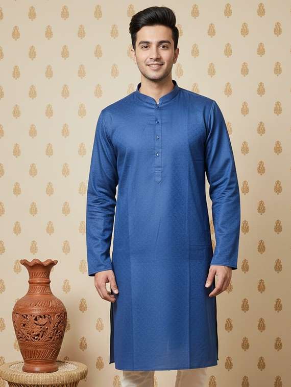 men self design mandarin neck long kurta