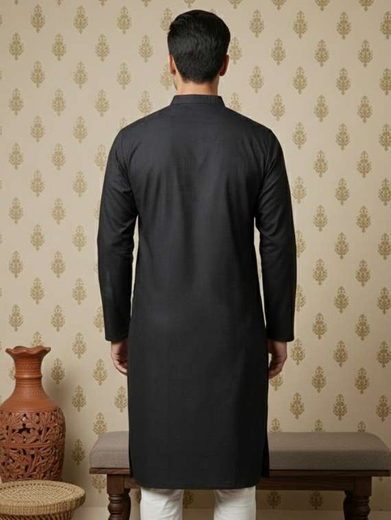 men self design mandarin neck long kurta - 22332150 -  Standard Image - 2