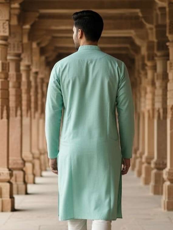 men self design mandarin neck long kurta - 22332151 -  Standard Image - 2