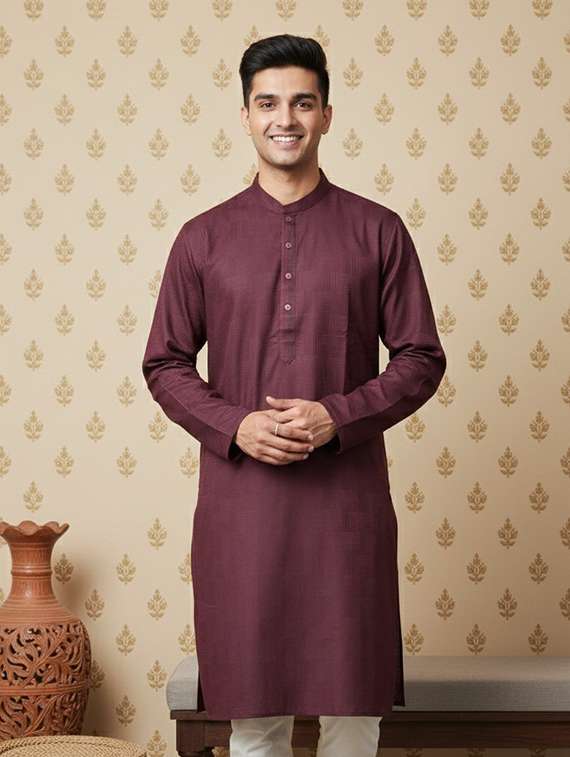 men self design mandarin neck long kurta