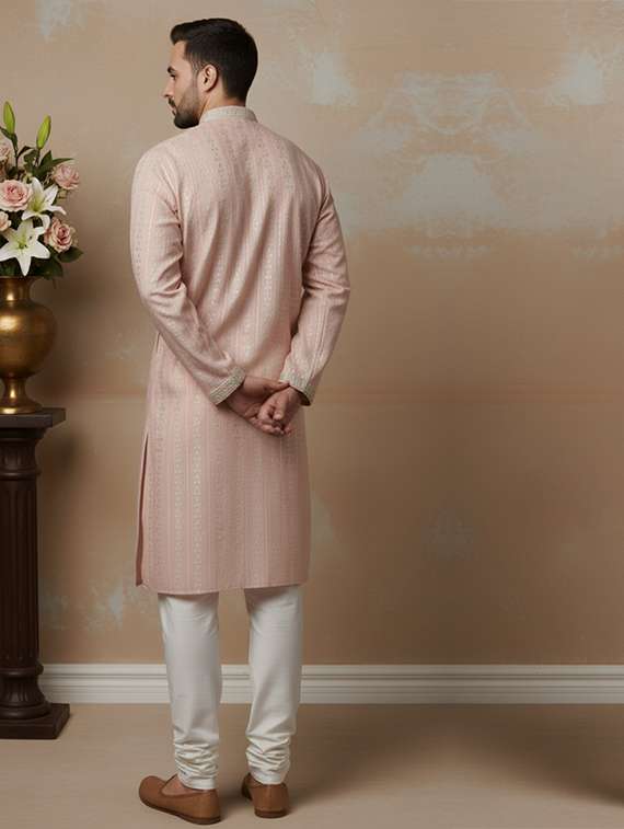 men self design mandarin neck long kurta - 22332167 -  Standard Image - 2