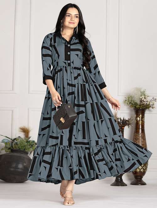 knee length dresses for ladies Printed Casual Frock for Women- R246 main image 1