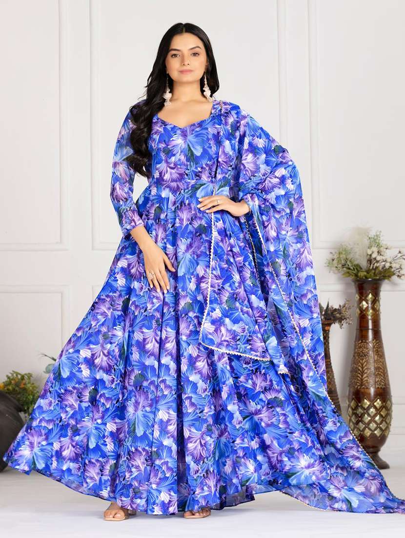 women floral print three quarter sleeve kurta with dupatta set  
