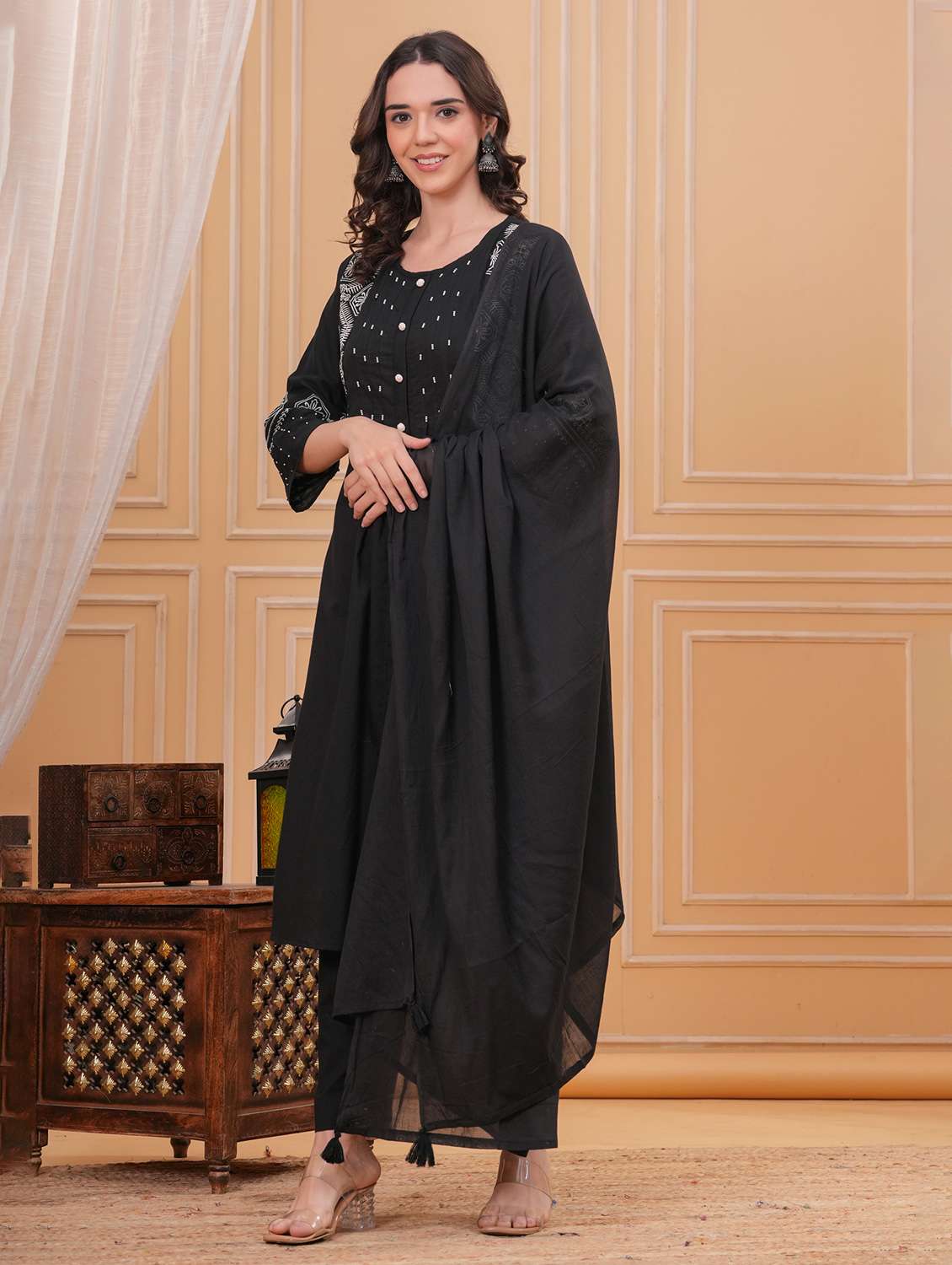 women solid with work round neck kurta pant with dupatta set - 22332264 -  Standard Image - 2