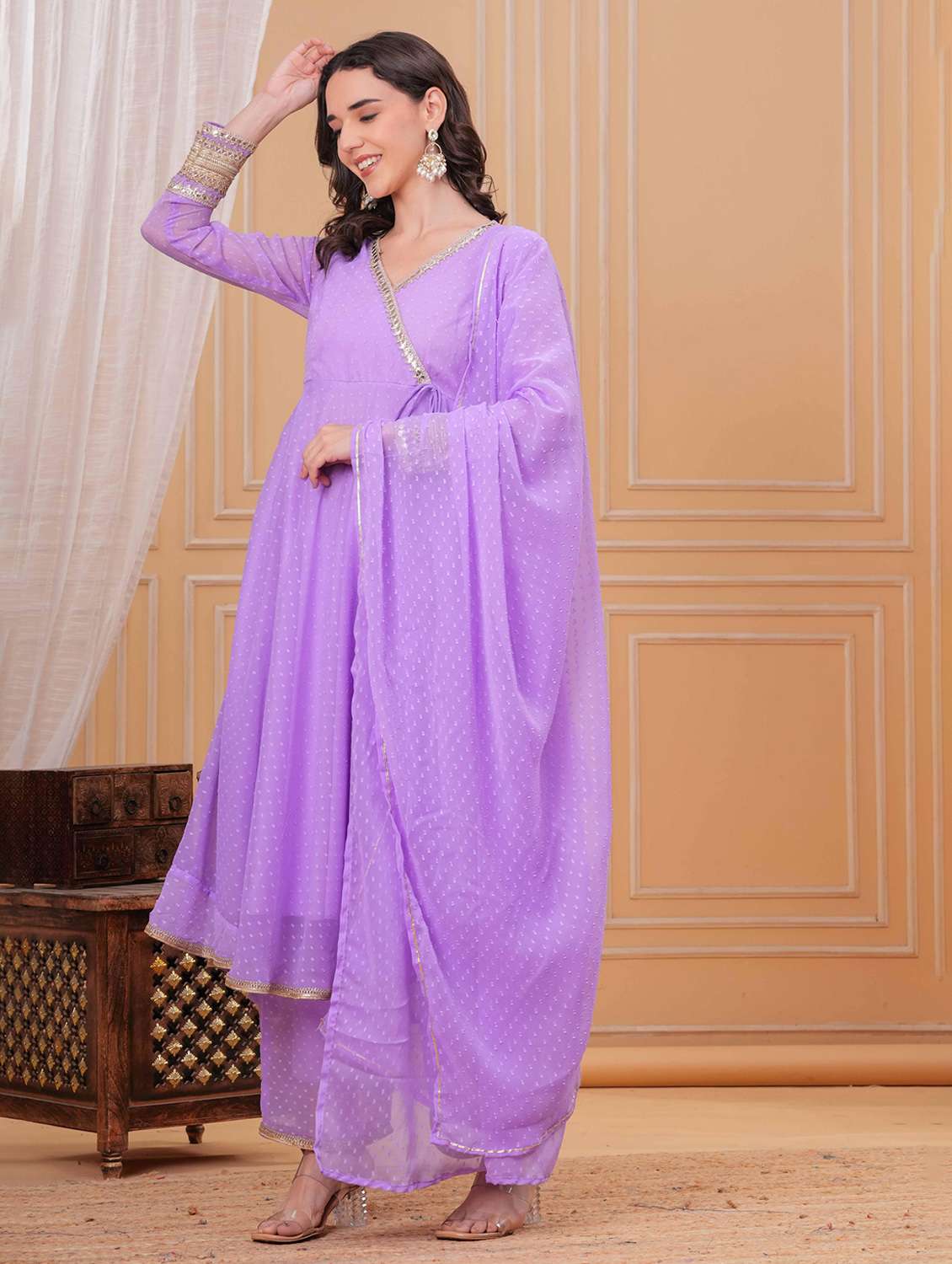 women self design long sleeve kurta palazzo with dupatta set - 22332270 -  Standard Image - 2