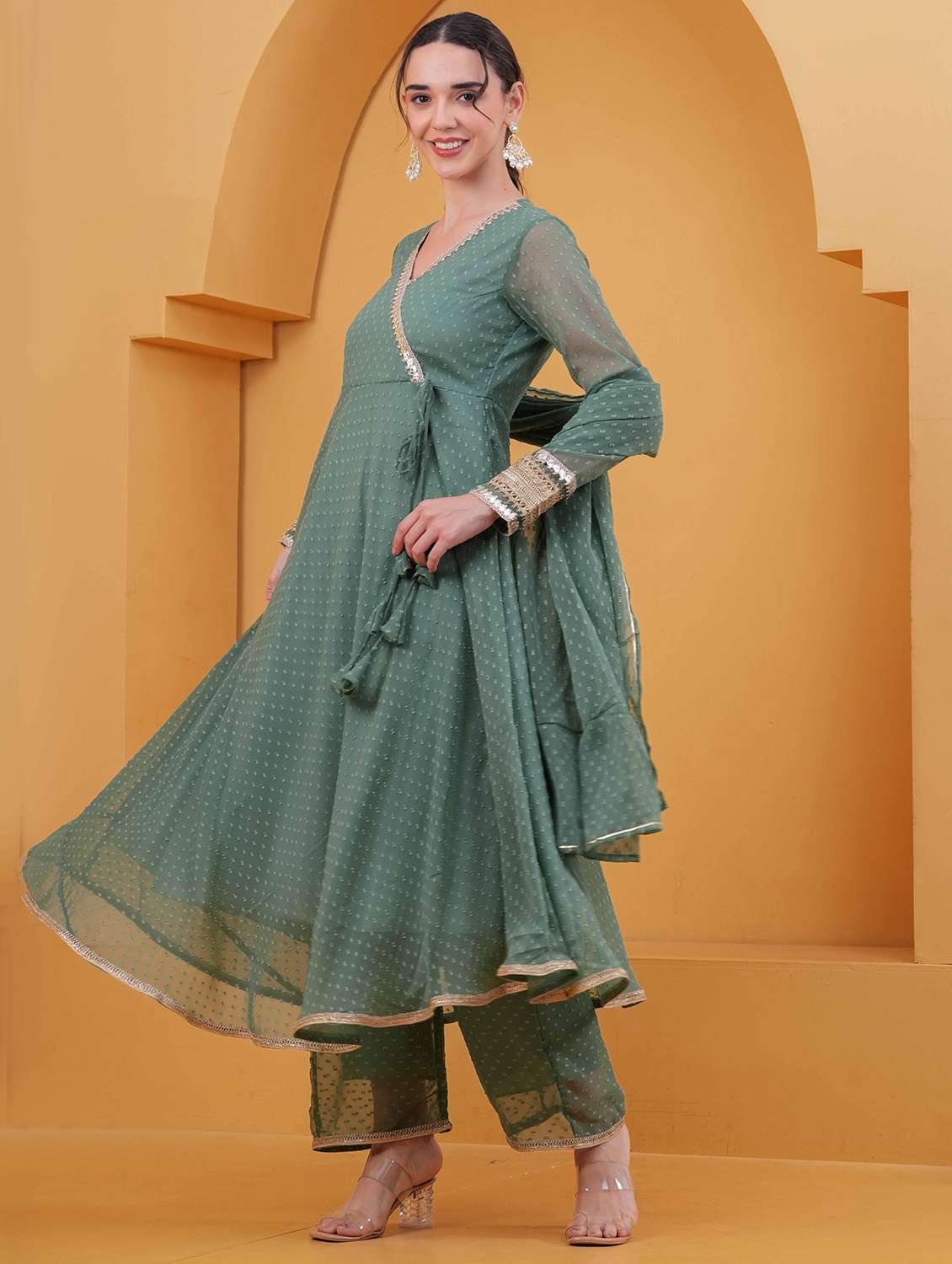 women self design long sleeve kurta palazzo with dupatta set - 22332271 -  Standard Image - 2