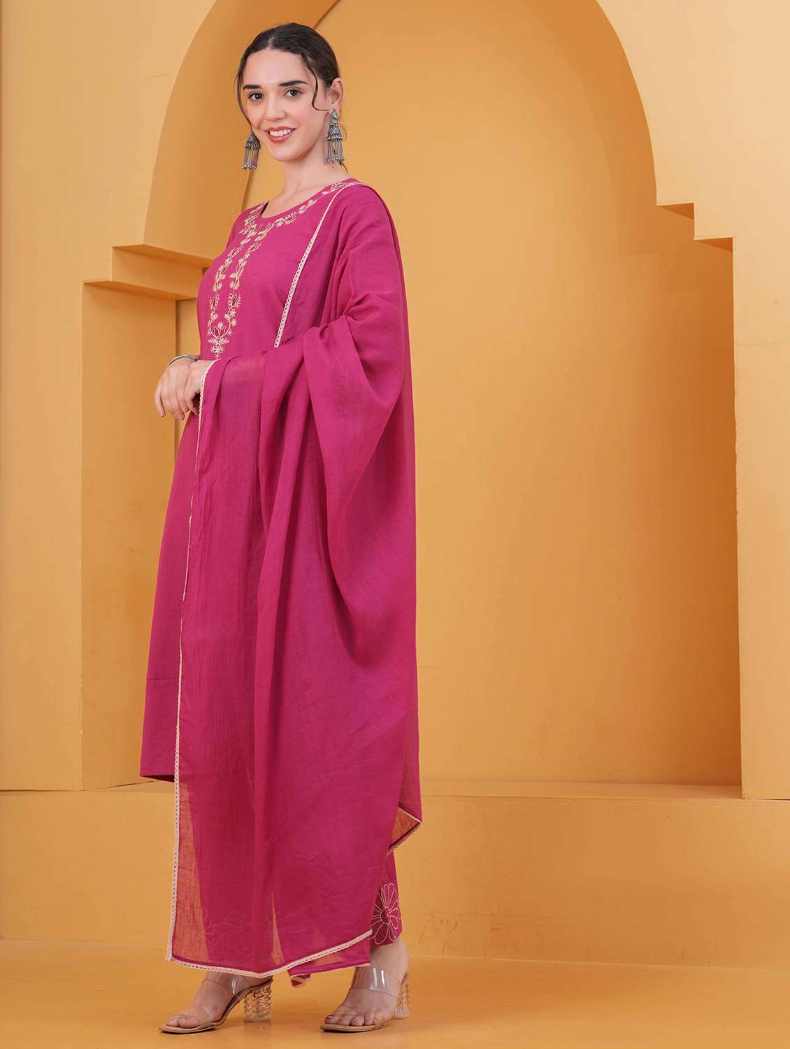 women solid with work round neck kurta pant with dupatta set - 22332275 -  Standard Image - 2