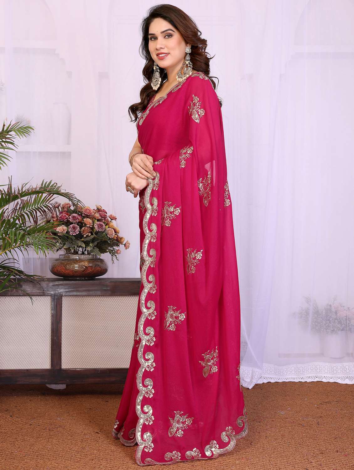 women solid with work embroidered saree with blouse - 22332431 -  Standard Image - 2