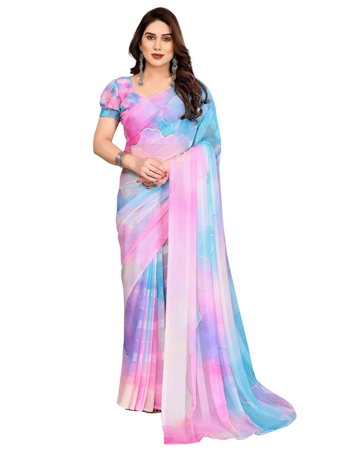 women printed casual wear saree with blouse - 22332441 -  Standard Image - 2