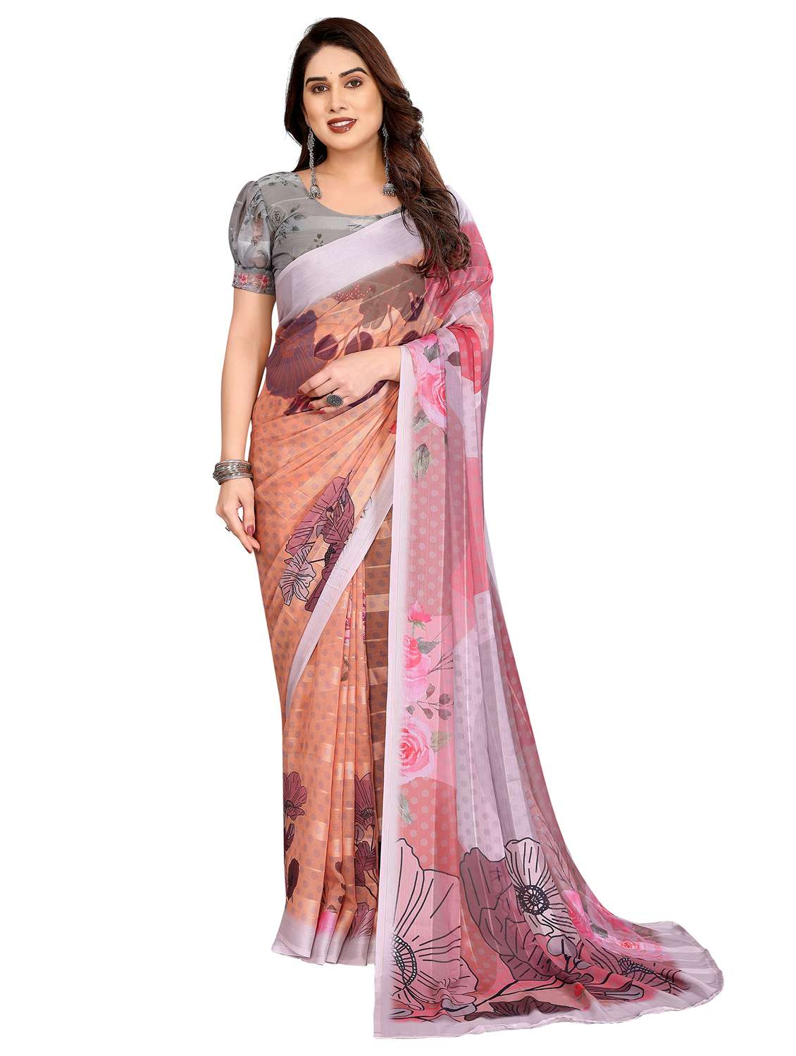 women printed casual wear saree with blouse - 22332442 -  Standard Image - 2
