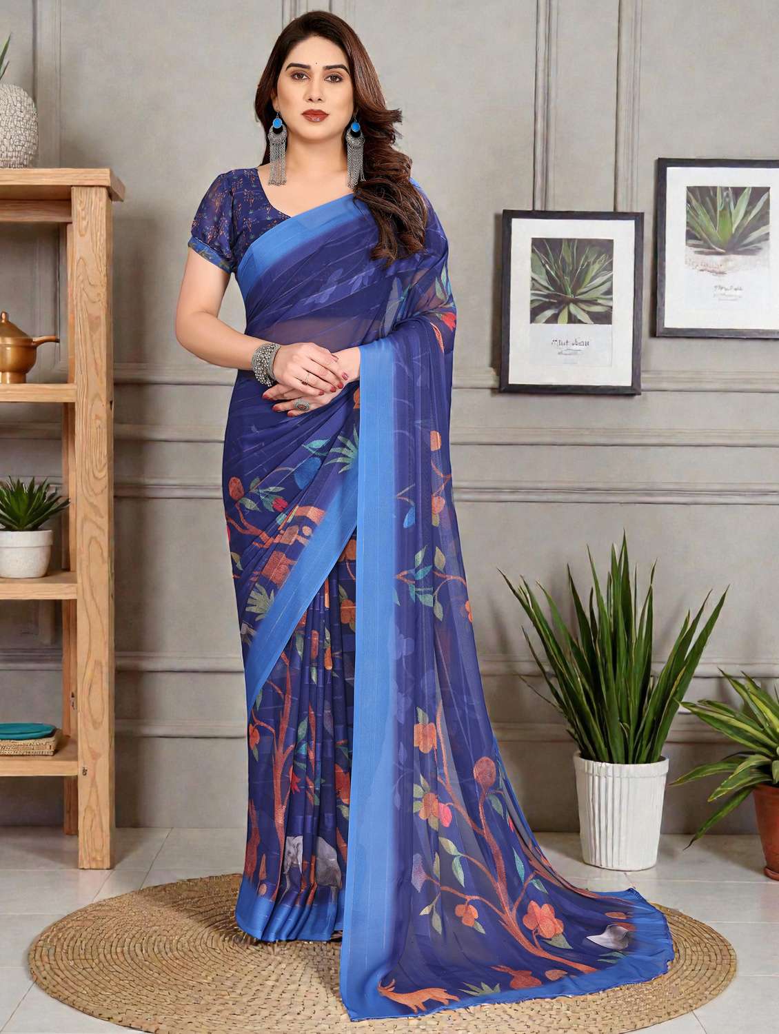 women printed casual wear saree with blouse