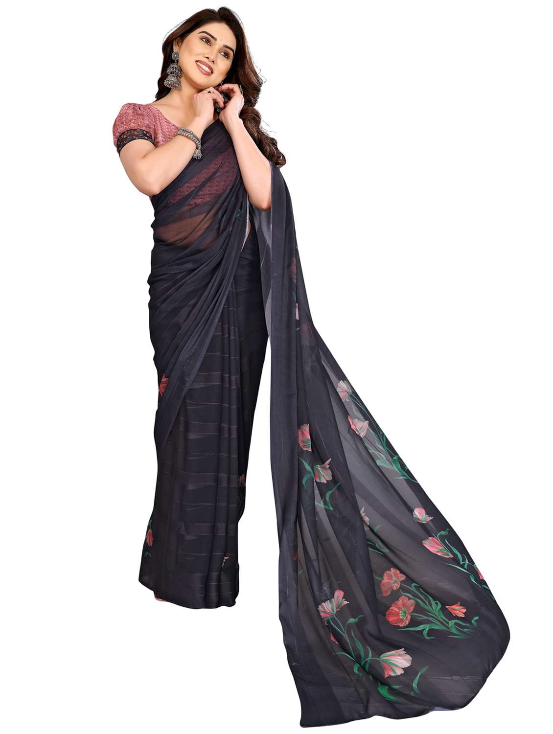 women printed casual wear saree with blouse